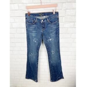 Bebe Paint Splatter Bootcut Jeans with Embellished Pockets Size 28